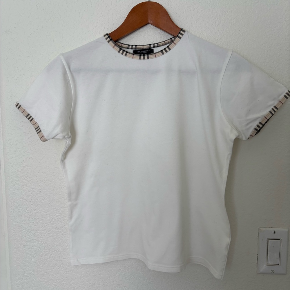 Burberry White Short Sleeve Tee with Nova Trim